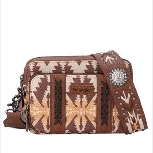Wrangler Tan and Cream Aztec Crossbody Bag with Attached Wallet